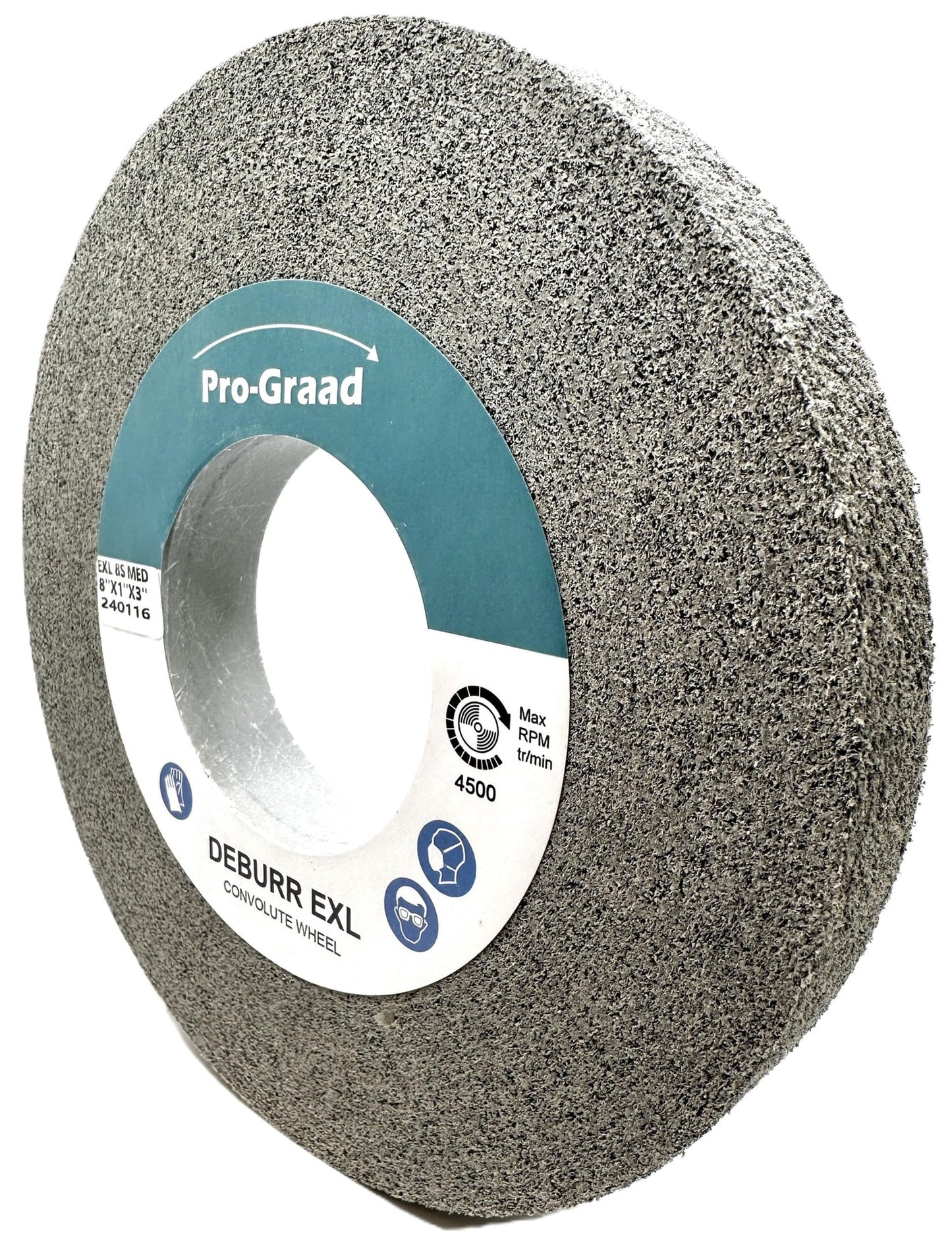 Pro-Graad EXL Deburring Wheel - 8" x 1" x 3" 8S Medium Grit - Silicon Carbide - Metal Deburring, Finishing and Polishing Wheel - Convolute - 18279 - (1 Pack)