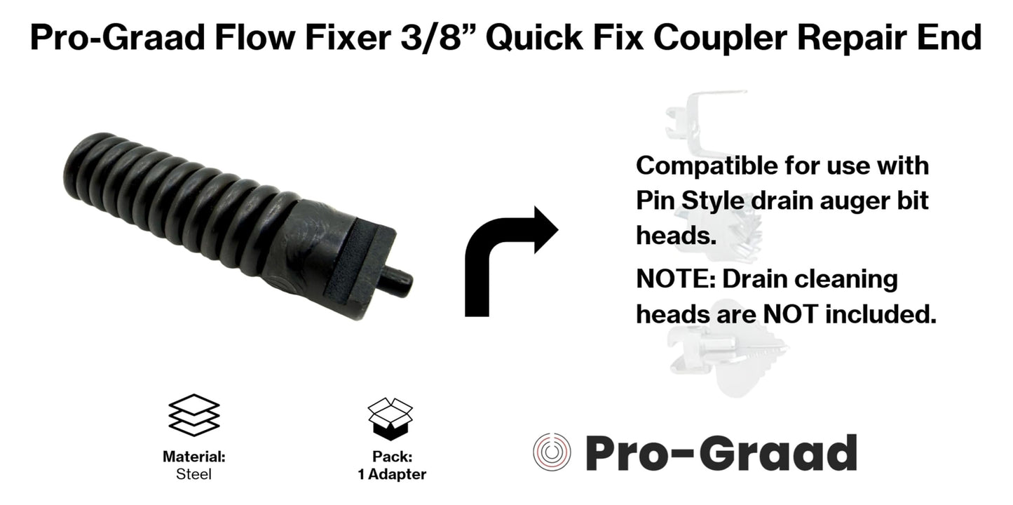 Pro-Graad Flow Fixer 91037 IW Cable Repair Coupling 3/8-Inch Compatible Fit RIDGID Drain Cleaning Cable End, 3/8” Sewer Cable Quick-Fix Coupler Cable Repair (1 Pack)