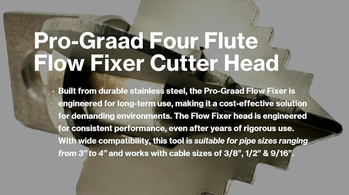 Pro-Graad 2-1/2” Spear 4 Flute Flow Fixer Drain Cleaner Plumbing Snake Cutter Head for 3” – 4” Pipes, Clears & Scrapes Inner Walls, Fits 3/8” 1/2" or 9/16” Cables, Commercial & Residential Use