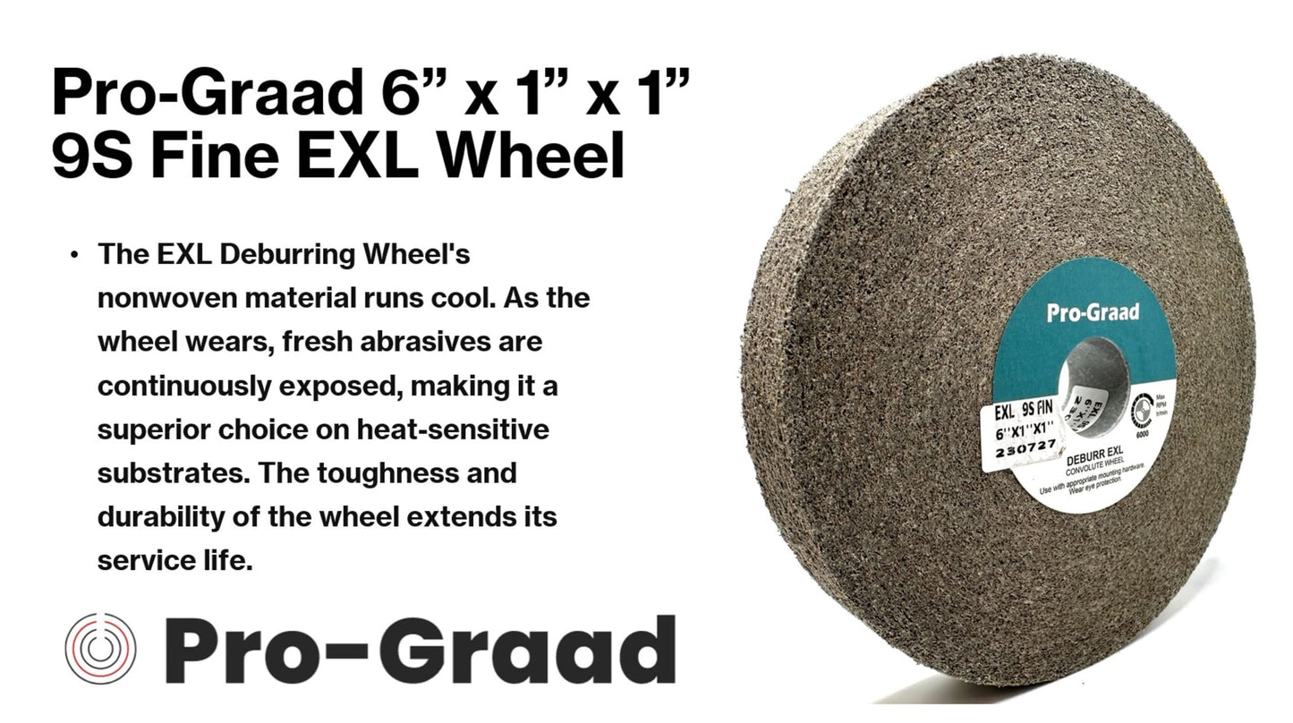 Pro-Graad EXL Deburring Wheel – 2 Pack - 6" x 1" x 1" 9S Fine - Silicon Carbide - Metal Deburring, Finishing and Polishing Wheel - Convolute - 05132 - (Pack of 2)