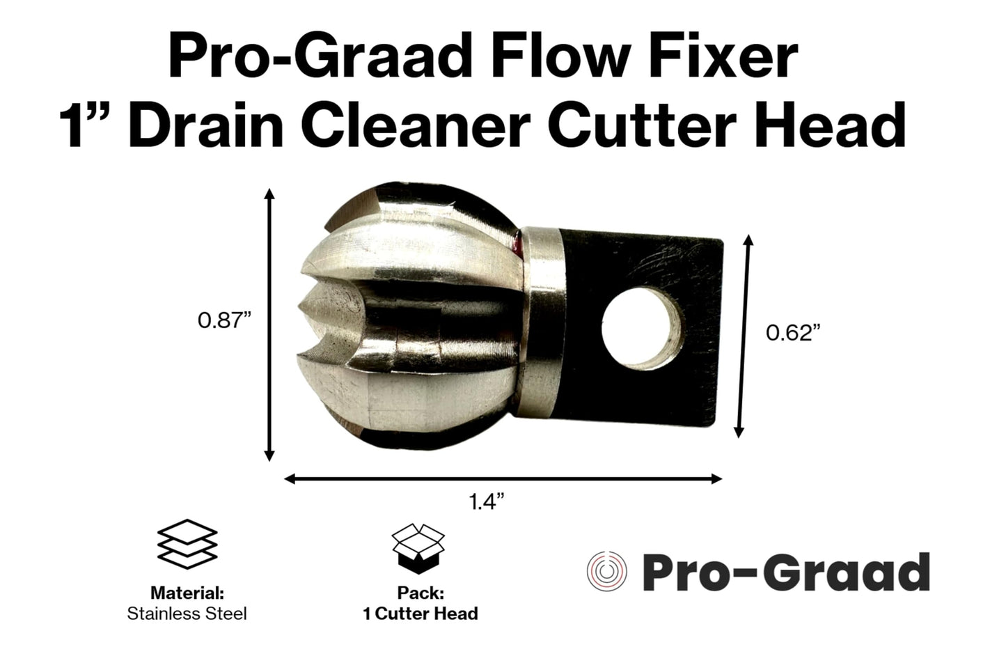 Pro-Graad Flow Fixer Drain Cleaner Plumbing Snake Cutter Head