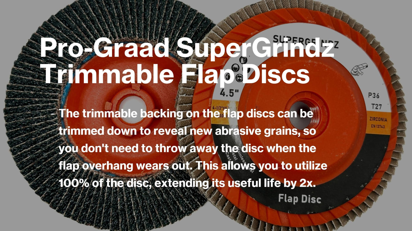 SuperGrindz 10 Pack 4-1/2" x 5/8"-11 36 Grit Type 27 High-Density Zirconia Trimmable Flap Discs for 4.5" & 5" Grinders, 5/8”-11 Fast Change Hub, Sanding, Finishing, Stock & Rust Removal