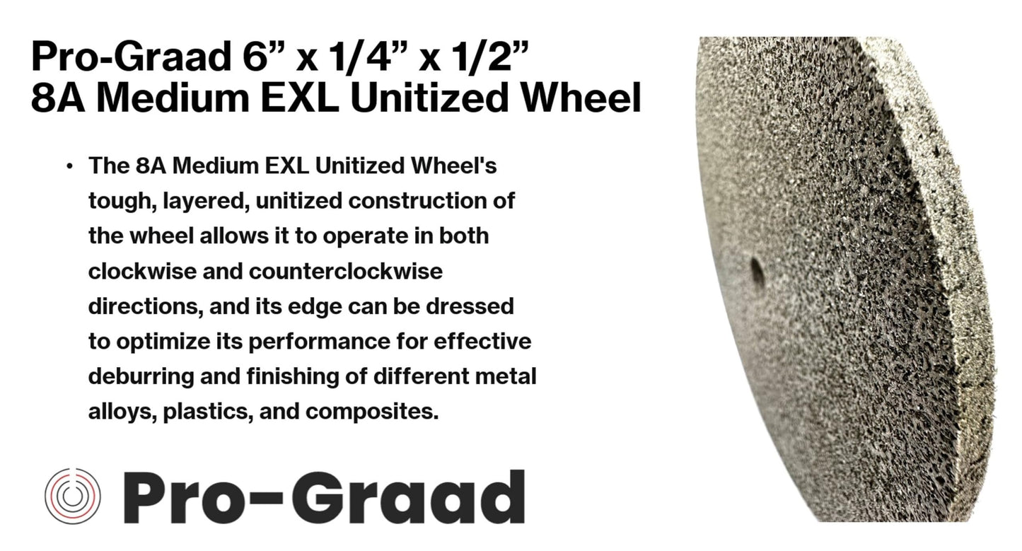Pro-Graad EXL Unitized Wheel, Aluminum Oxide, 6" Diameter x 1/4" Wide x 1/2" Arbor, 8A Medium | 13778 | (Pack of 1)