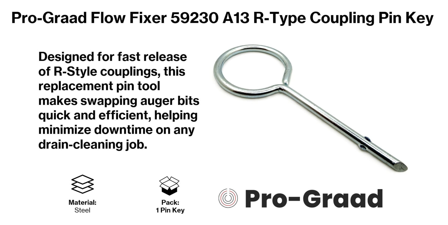 Pro-Graad Flow Fixer A13 59230 Replacement Coupling Pin Key – Fits Ridgid K-400 K-50 K-3800 K-60SP K6200 C8 Drain Cable R Style Couplers, Compatible R-Type 5/8” Drain Auger Coupler Pin Tool