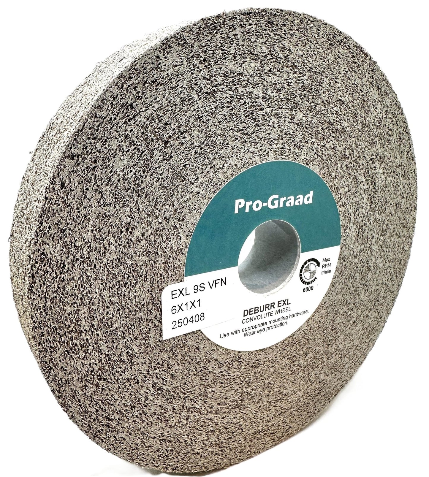 Pro-Graad EXL Deburring Wheel - 6" x 1" x 1" 9S Very Fine (400) Grit - Silicon Carbide - Metal Deburring, Finishing and Polishing Wheel - Convolute - (1 Pack)