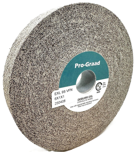 Pro-Graad EXL Deburring Wheel - 6" x 1" x 1" 9S Very Fine (400) Grit - Silicon Carbide - Metal Deburring, Finishing and Polishing Wheel - Convolute - (1 Pack)