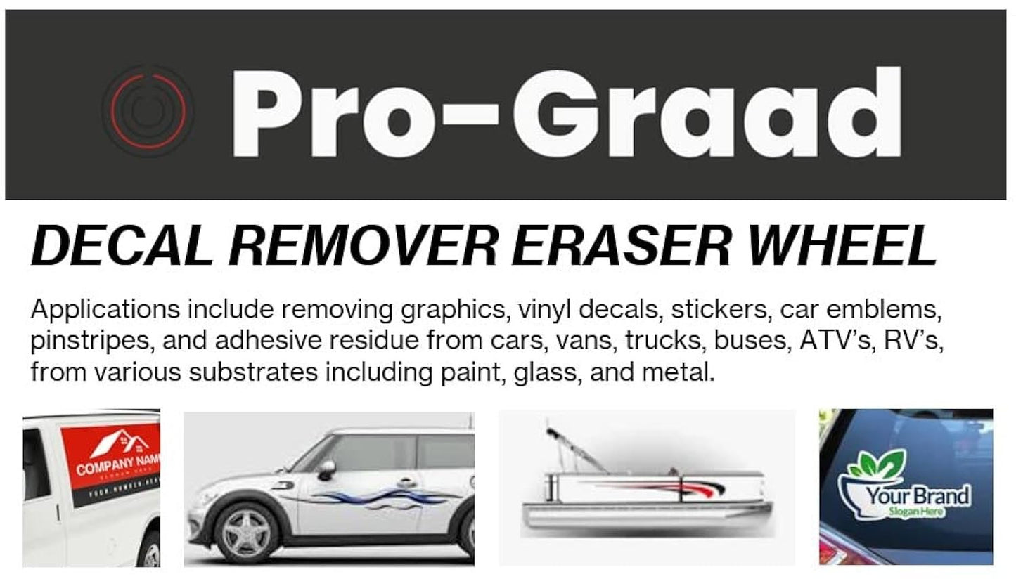 Pro-Graad Decal Remover Eraser Wheel | Solid Rubber Eraser Wheel with Drill Adapter | Removes Graphics, Vinyl Decals, Stickers, Pinstripes, Car Emblems | Adhesive Remover