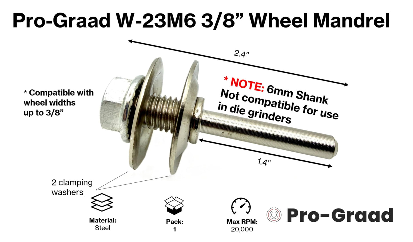 Pro-Graad W-23M6 3/8 Arbor Mounting Mandrel, Drill Arbor Adapter Wheel Mandrel, for Buffing, Polishing, Grinding & Unitized Wheels, Fits 3/8" Hole - Width up to .38", Features 6mm 0.23” Shank (1-Pack)